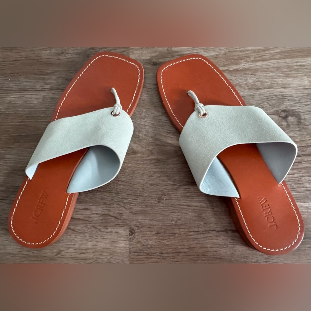 J. Crew Mint Green and Tan Thong Sandals